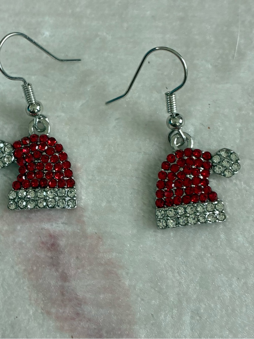 Red Crystal Santa Hat Drop Earrings - Festive Holiday Dangle